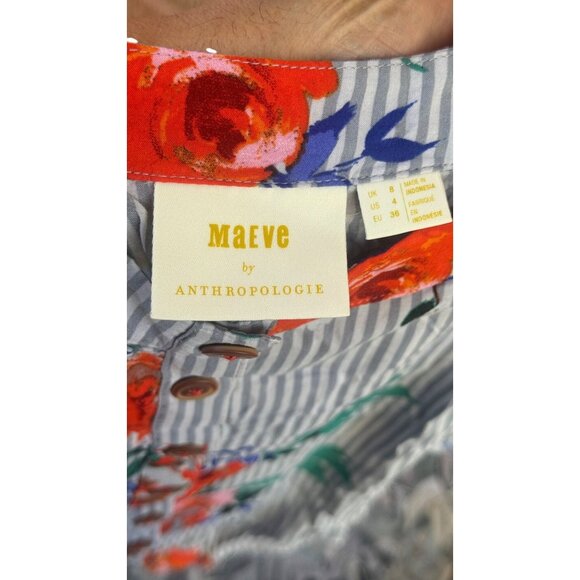 Maeve By Anthropologie Floral Stripe Button Blouse Size 4 - Picture 8 of 8